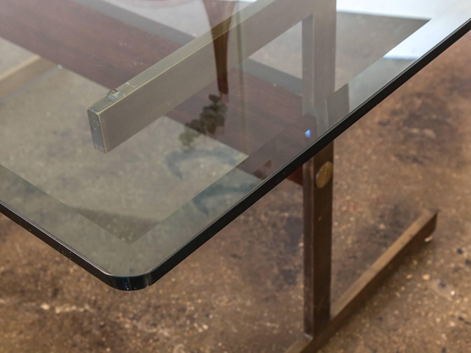 Milo Baughman Glass Table on Brass Pedestal Base 4