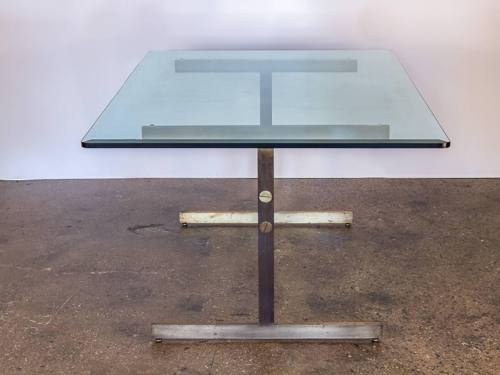 Mid-20th Century Milo Baughman Glass Table on Brass Pedestal Base