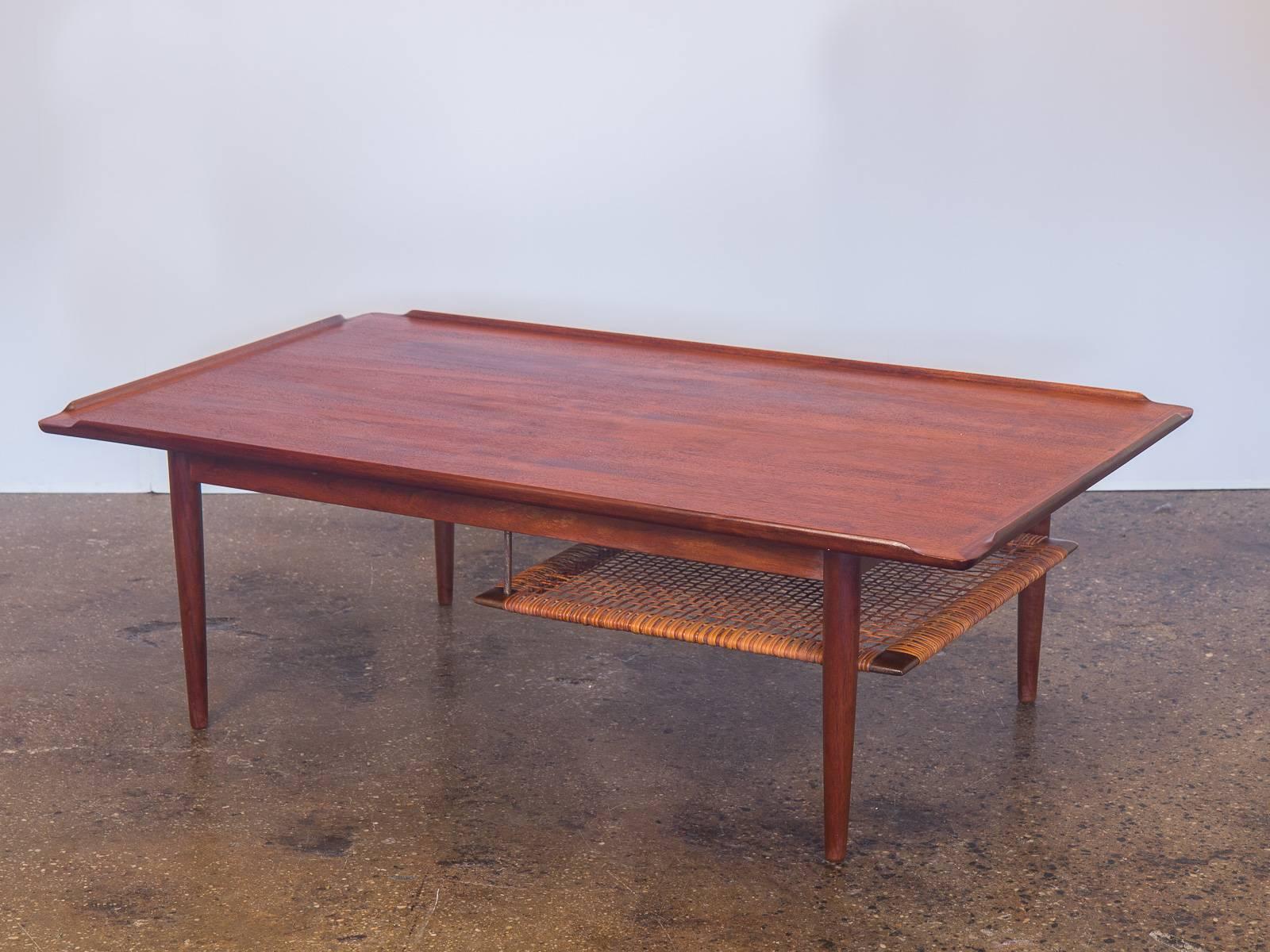 Selig Coffee Table with Woven Cane Shelf In Excellent Condition In Brooklyn, NY
