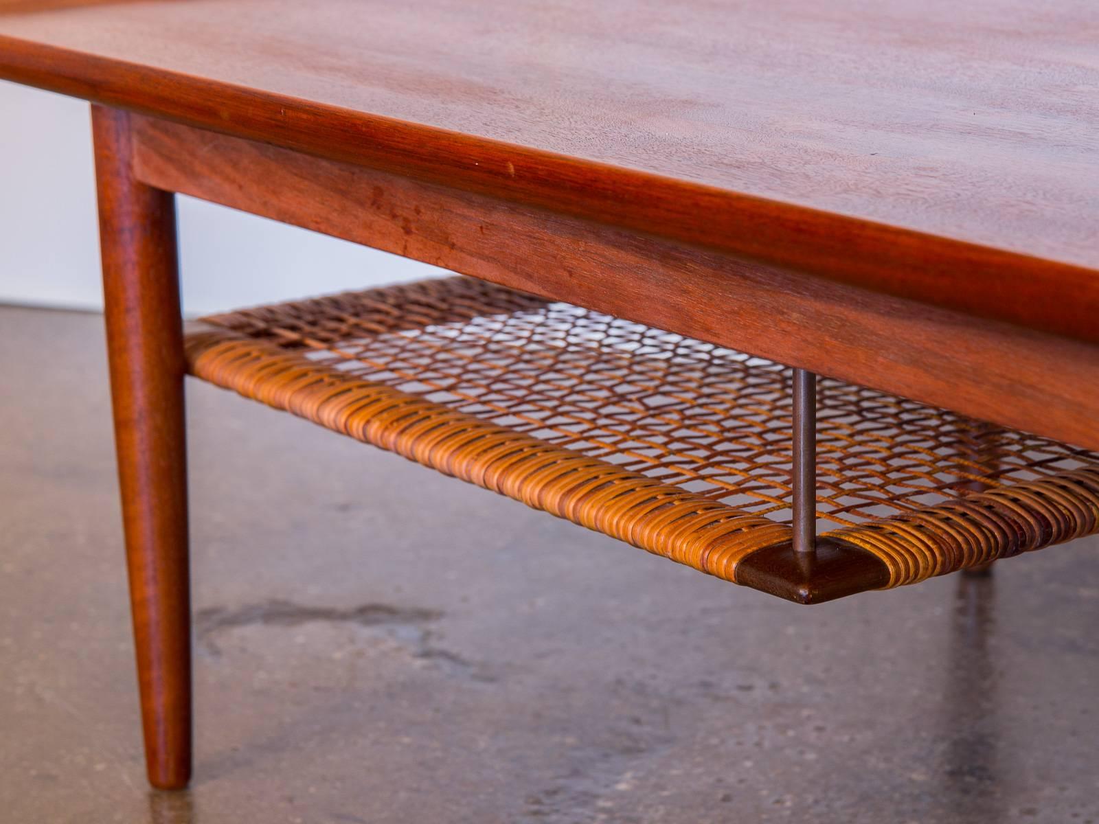 Mid-20th Century Selig Coffee Table with Woven Cane Shelf
