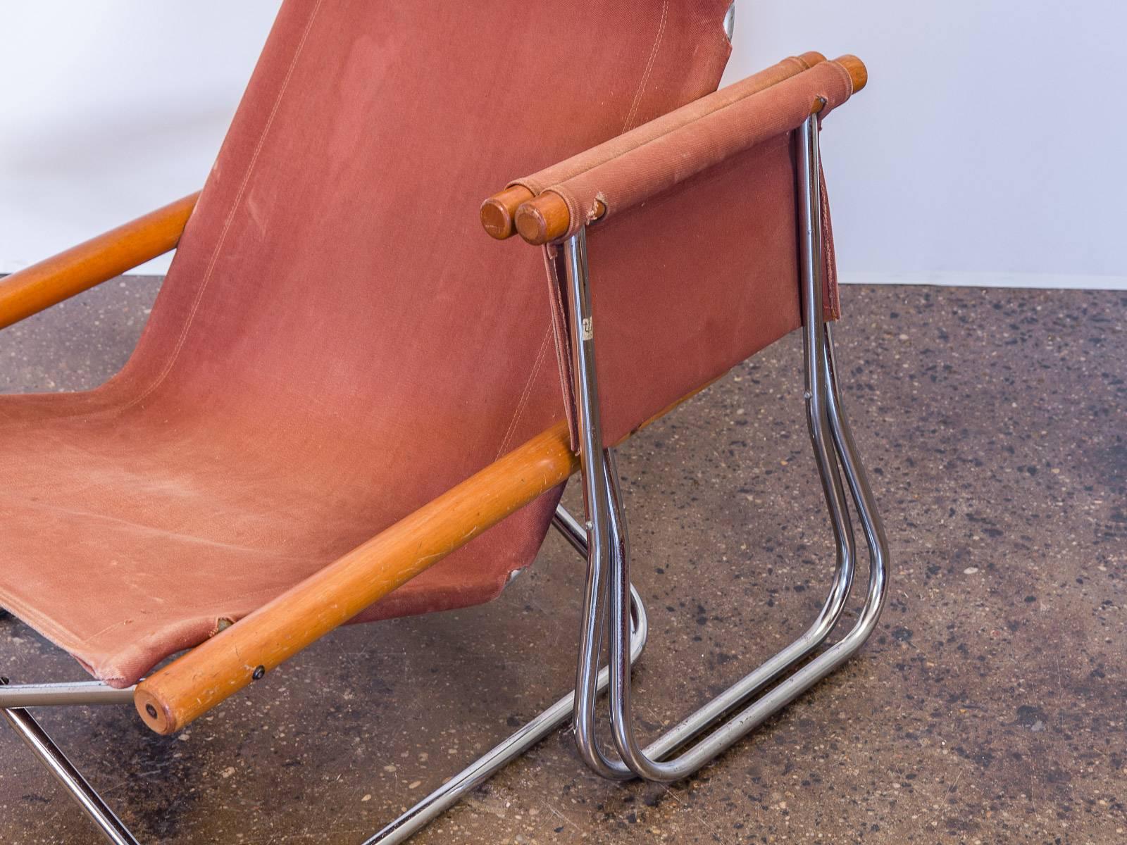 Mid-20th Century NY Sling Chair and Footstool by Takeshi Nii