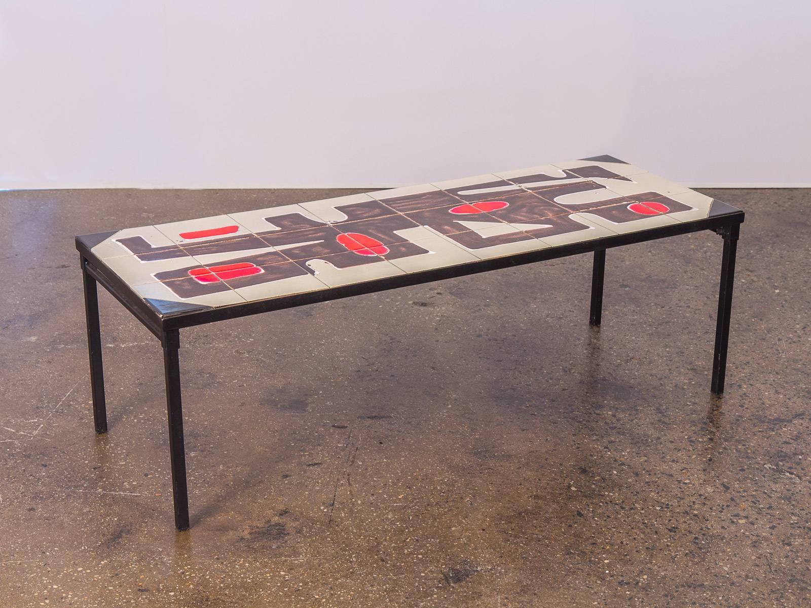 Mid-Century Modern Belgian Tile-Top Coffee Table
