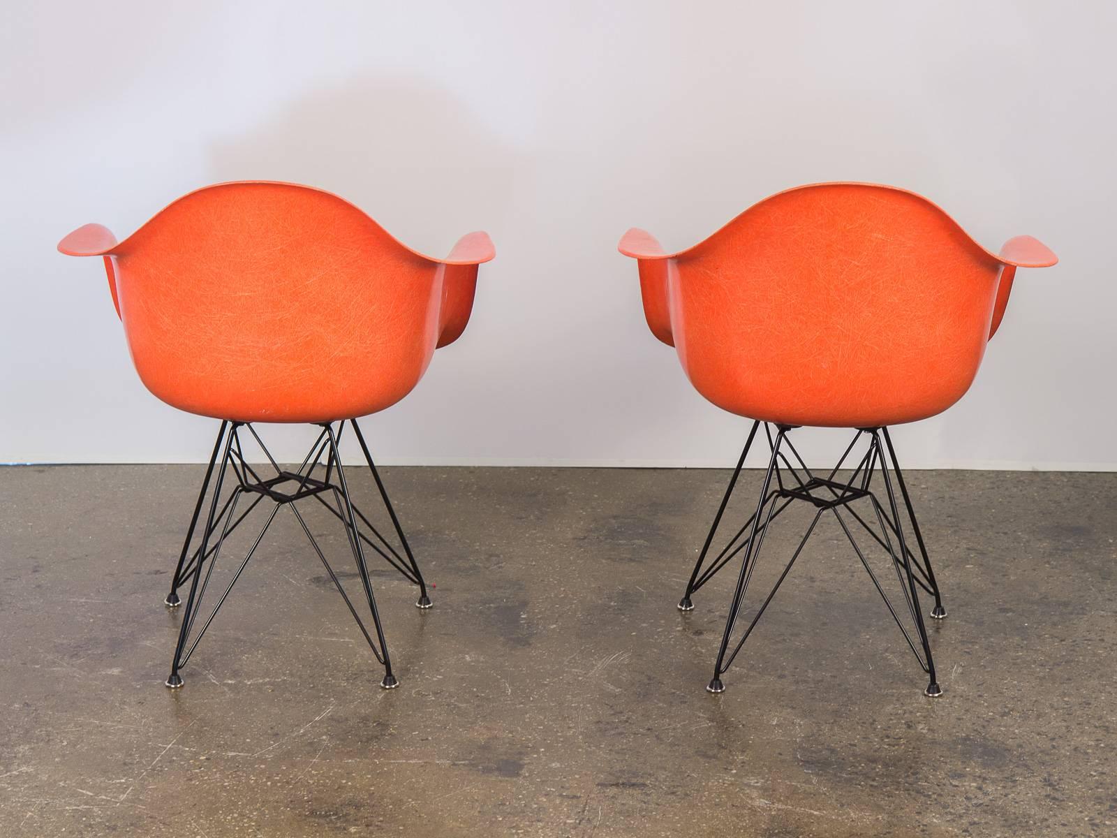 Mid-Century Modern Pair of Orange Eames Armchair Shells