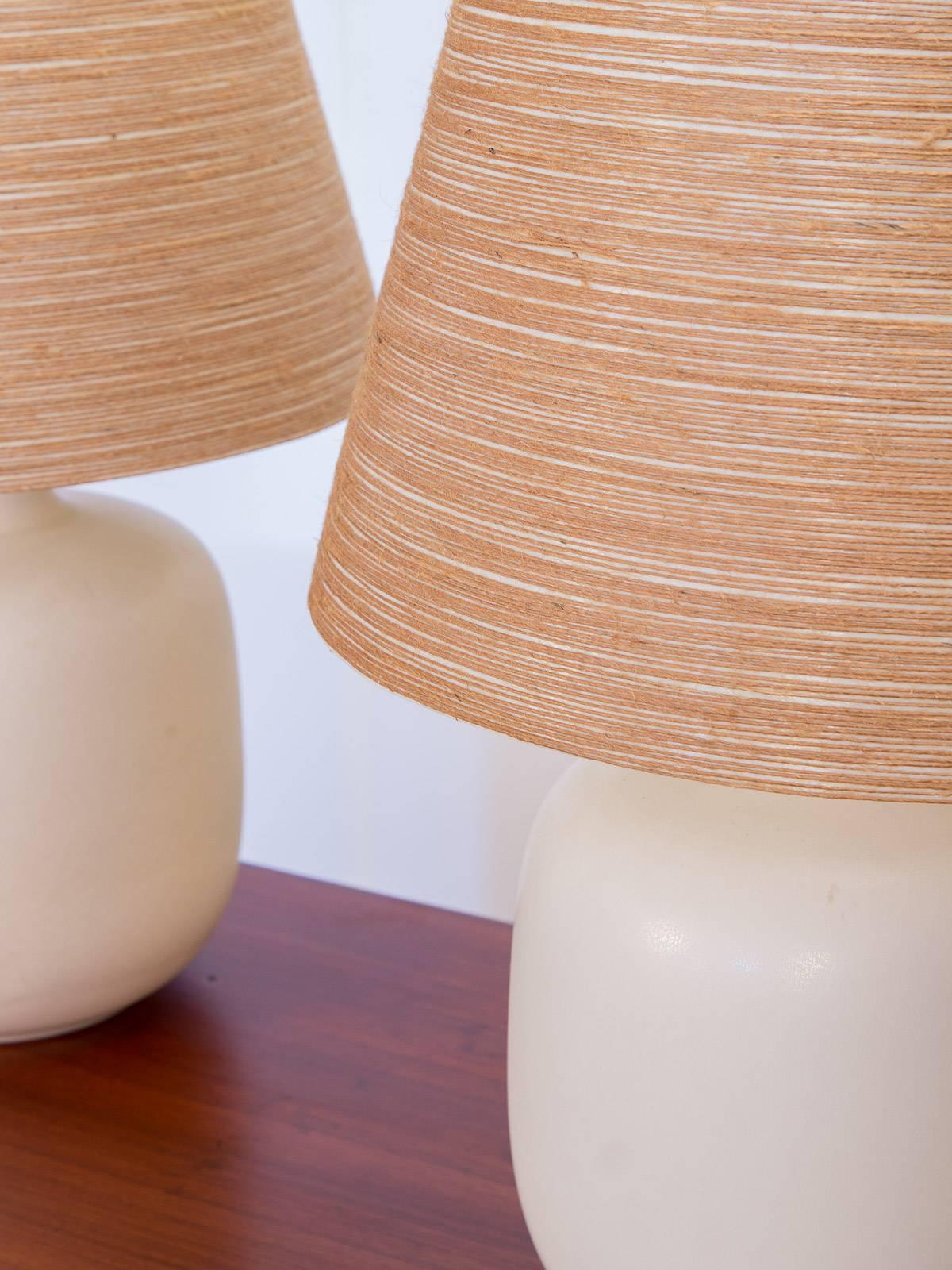 Pair of Lotte Table Lamps with Jute Shades In Excellent Condition In Brooklyn, NY