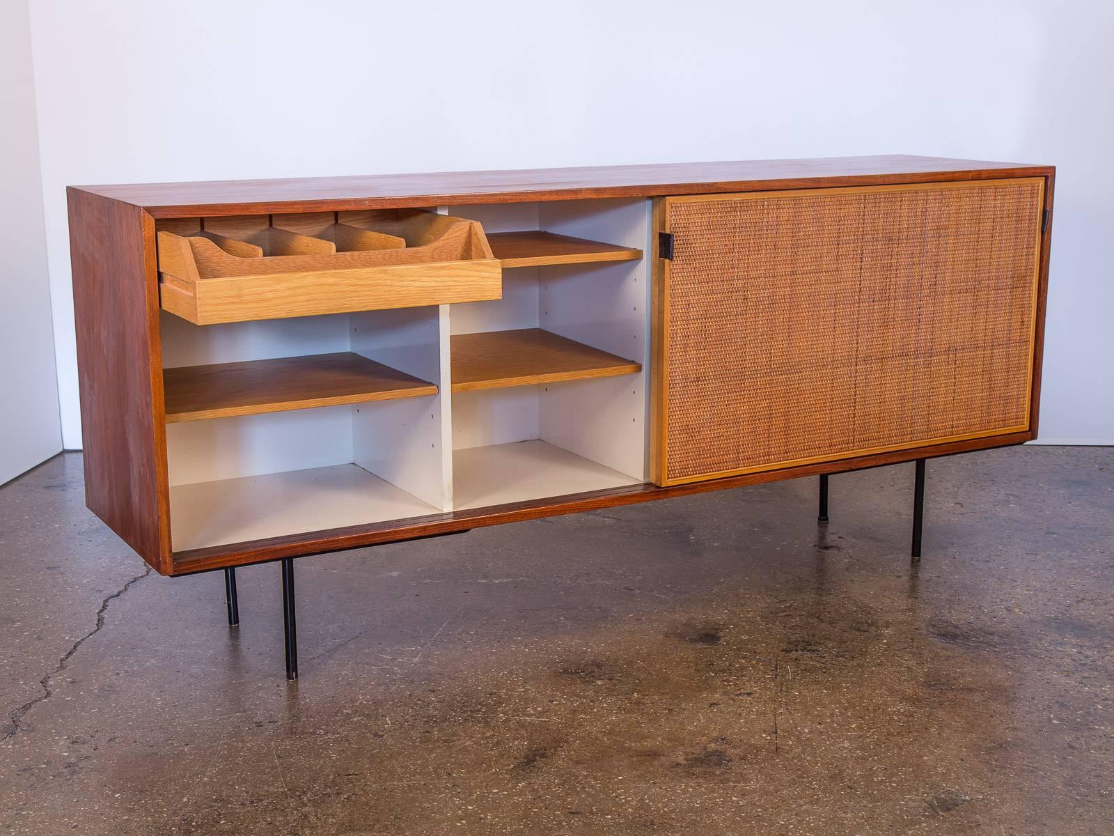 Mid-Century Modern Florence Knoll Walnut and Woven Cane Credenza