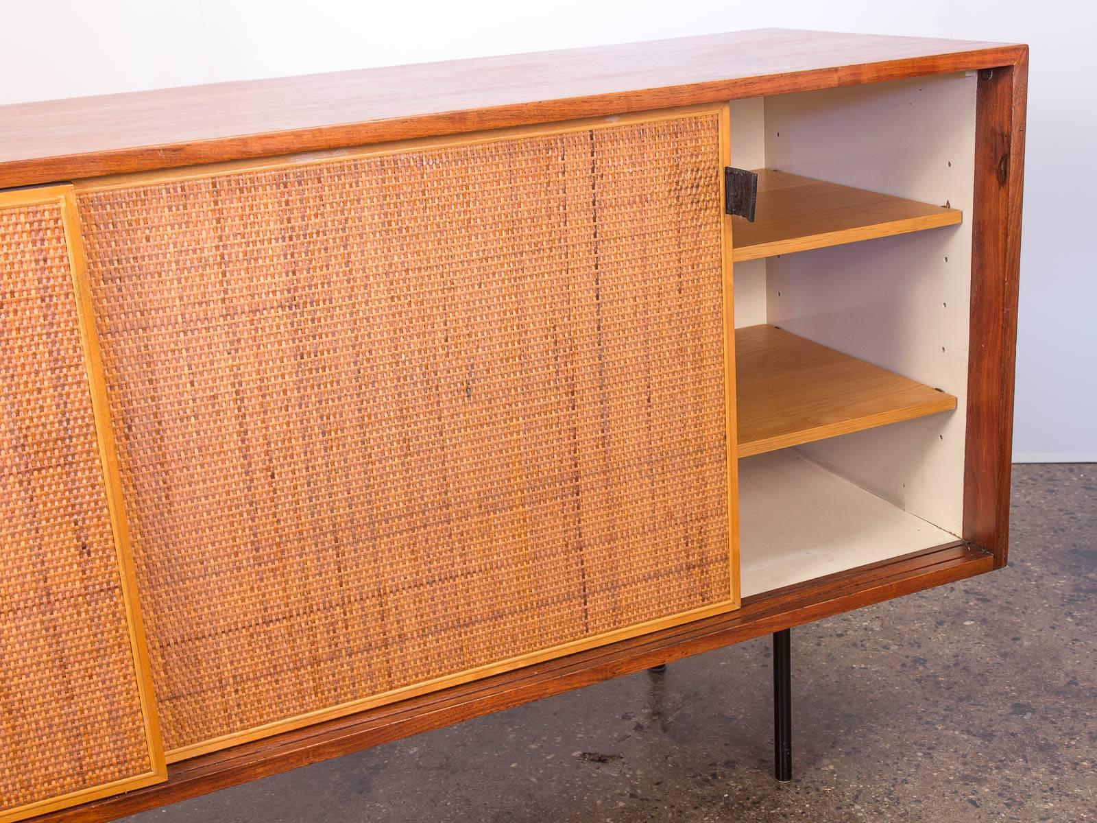 Florence Knoll Walnut and Woven Cane Credenza 3