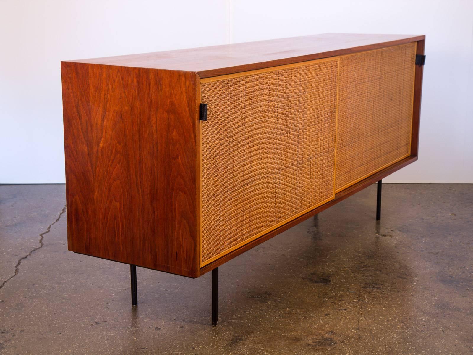 Florence Knoll Walnut and Woven Cane Credenza In Excellent Condition In Brooklyn, NY