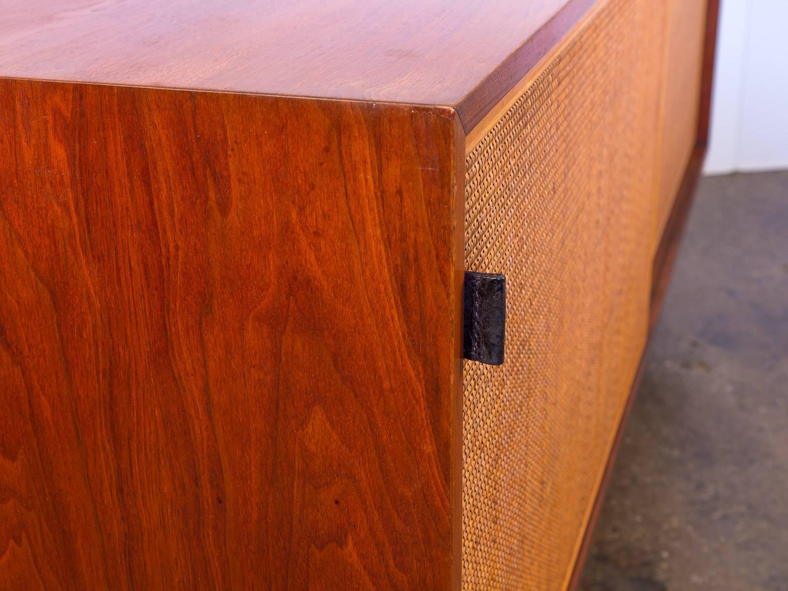 Mid-20th Century Florence Knoll Walnut and Woven Cane Credenza