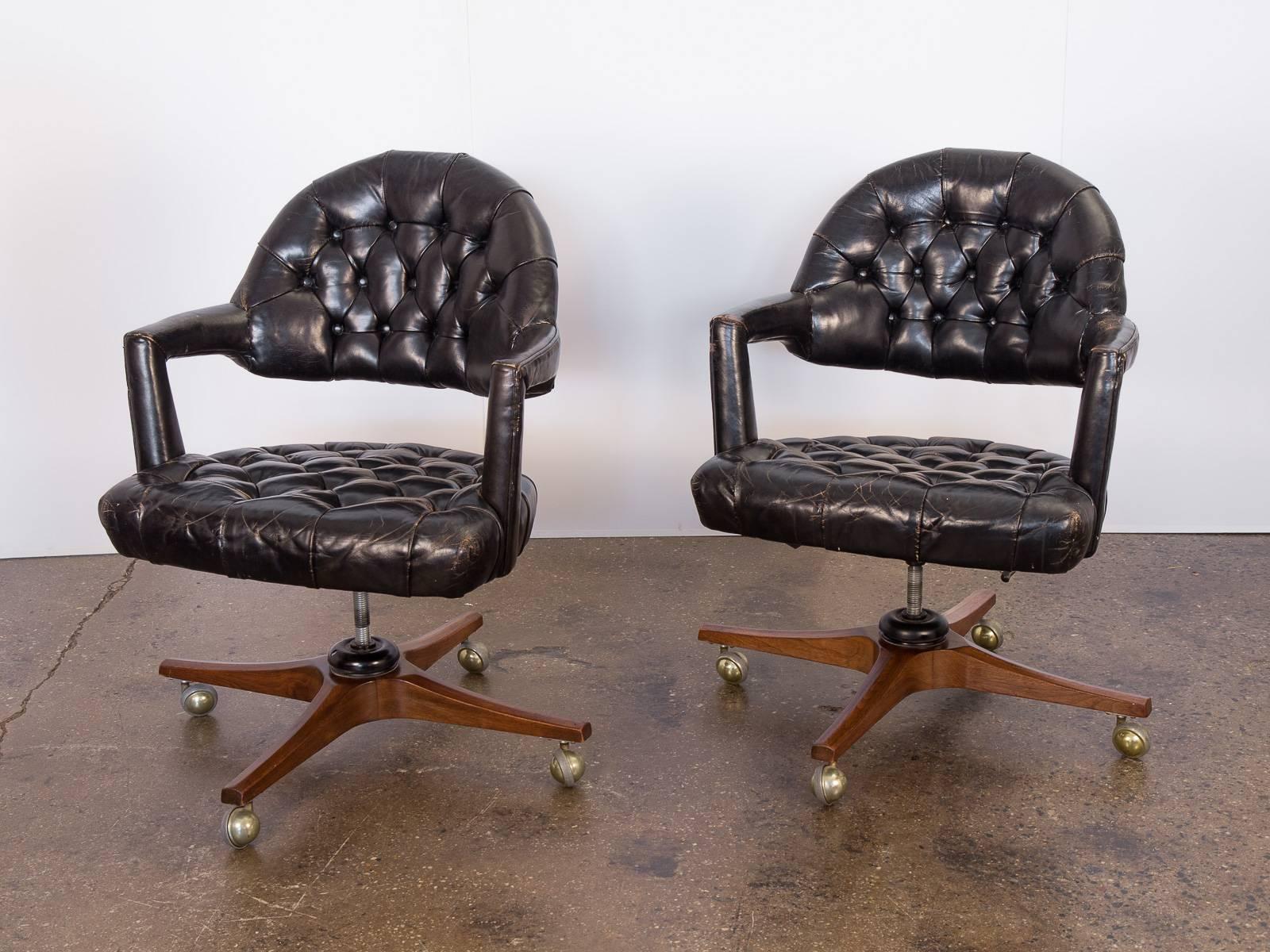 Mid-20th Century Pair of Edward Wormley Dunbar Tufted Swivel Chairs