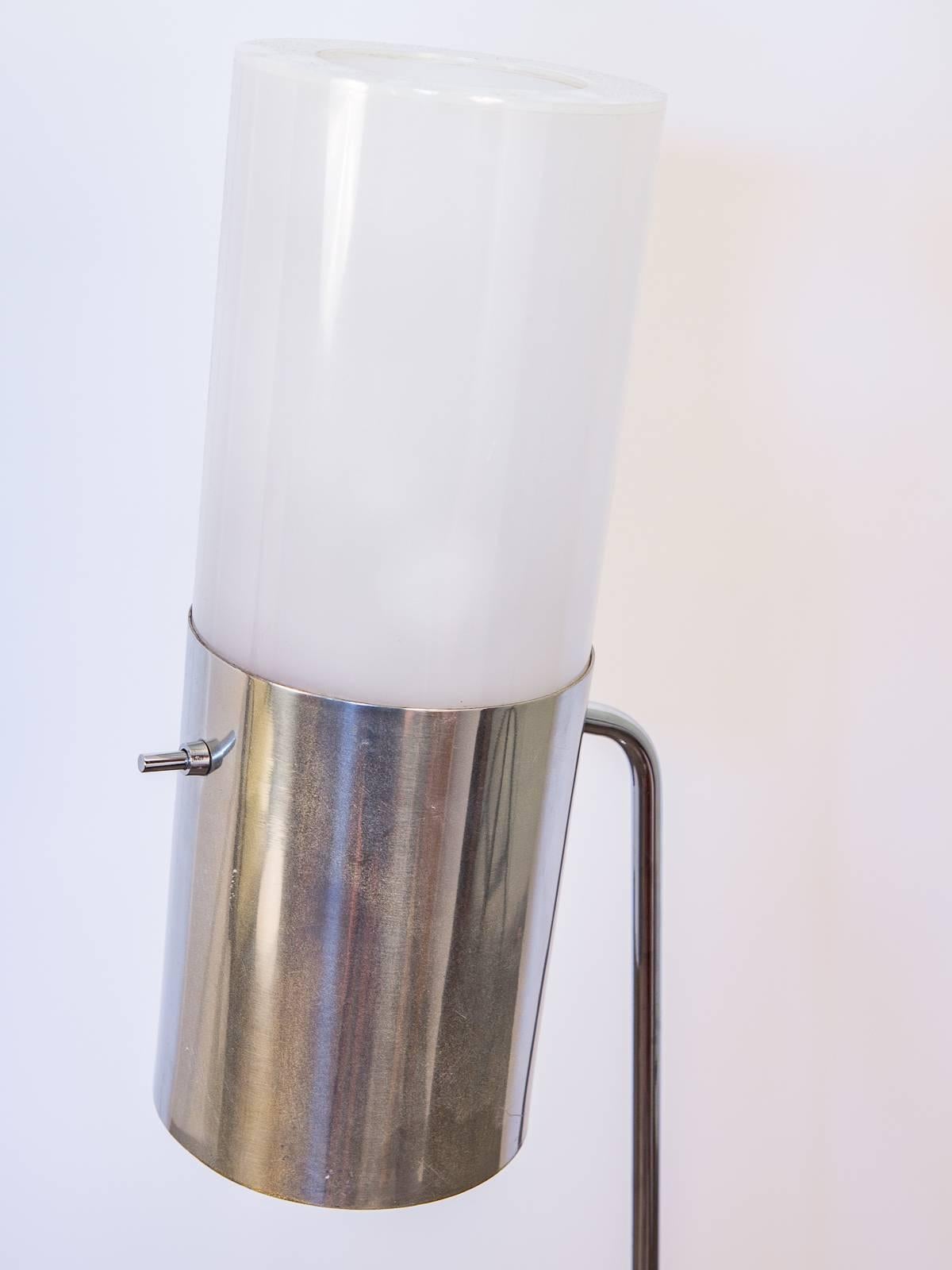 Sonneman Chrome Floor Lamp with Cylindrical Shade In Excellent Condition In Brooklyn, NY