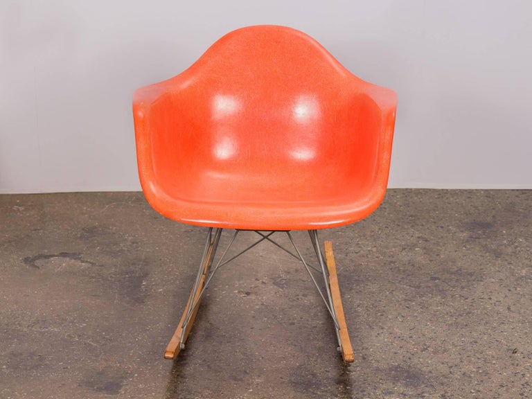 Eames Orange Armchair on Rocker Base For Sale at 1stDibs