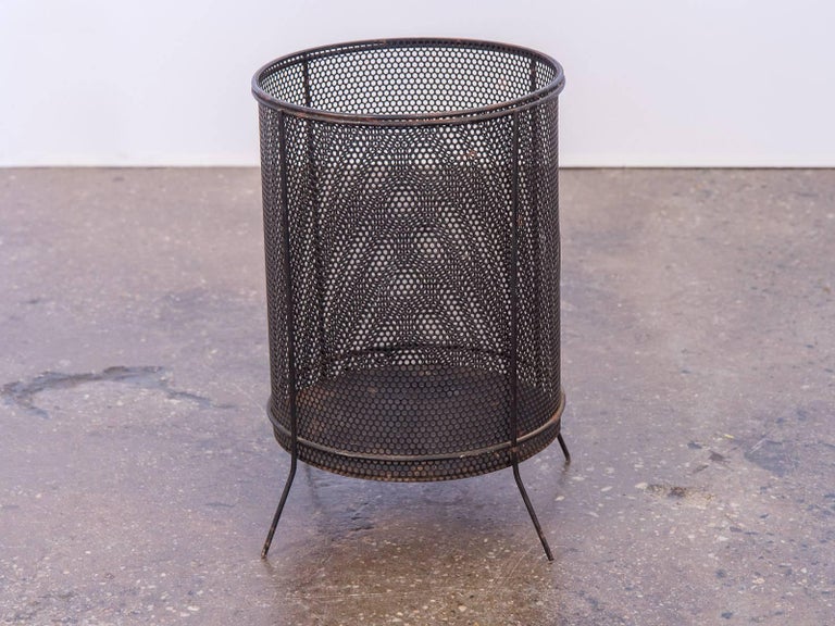 Vintage Black Mesh Steel Wastebasket in Style of Richard Galef at 1stDibs