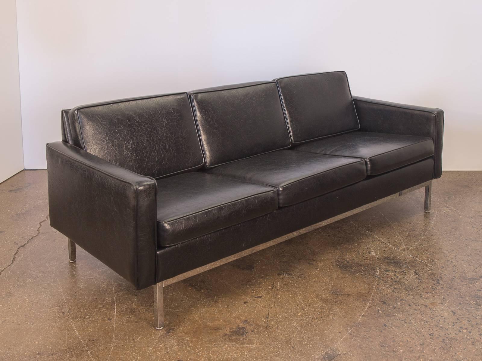 Mid-Century Modern Florence Knoll Style Black Chrome Frame Sofa for Steelcase