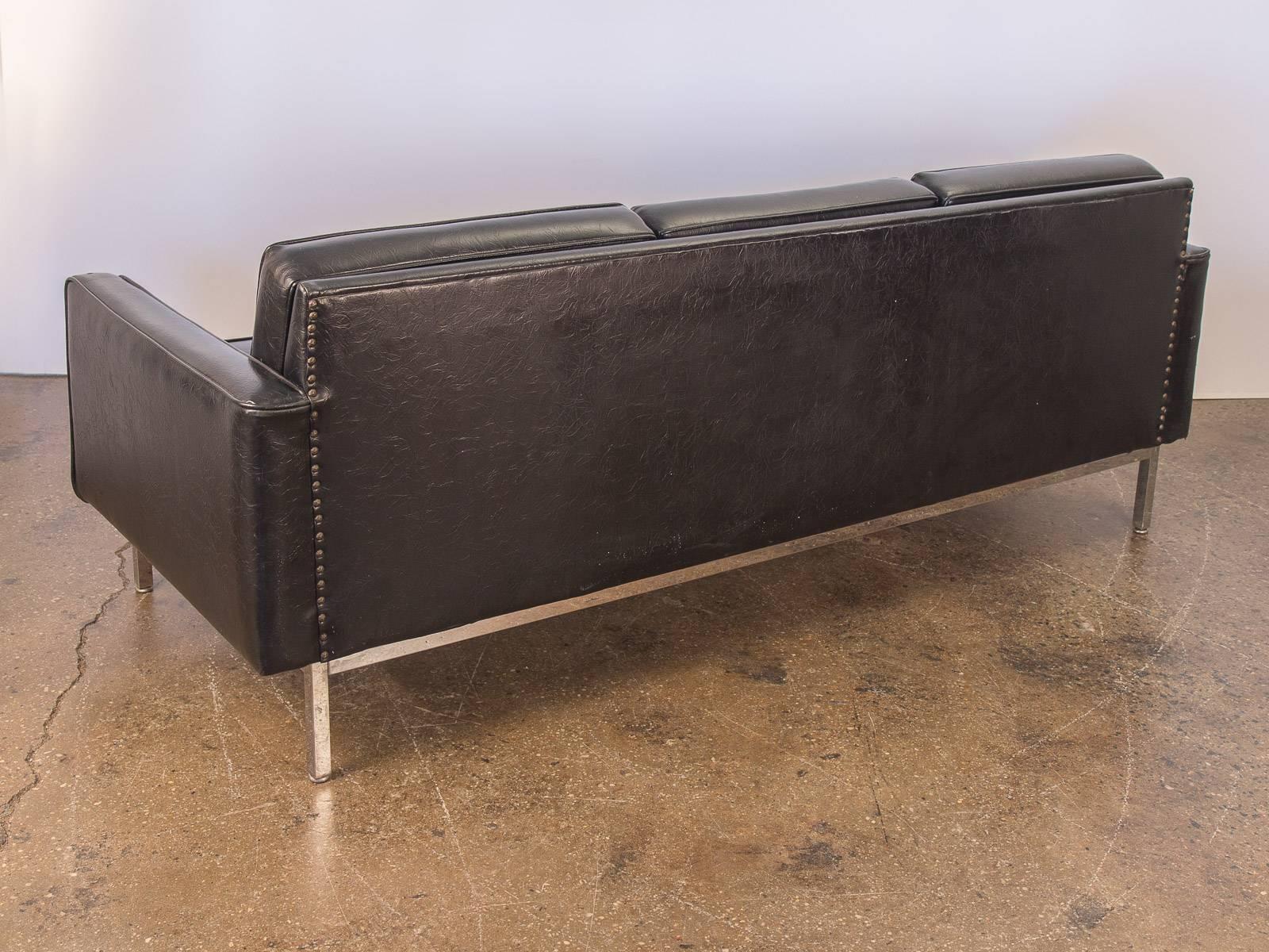 Florence Knoll Style Black Chrome Frame Sofa for Steelcase In Excellent Condition In Brooklyn, NY