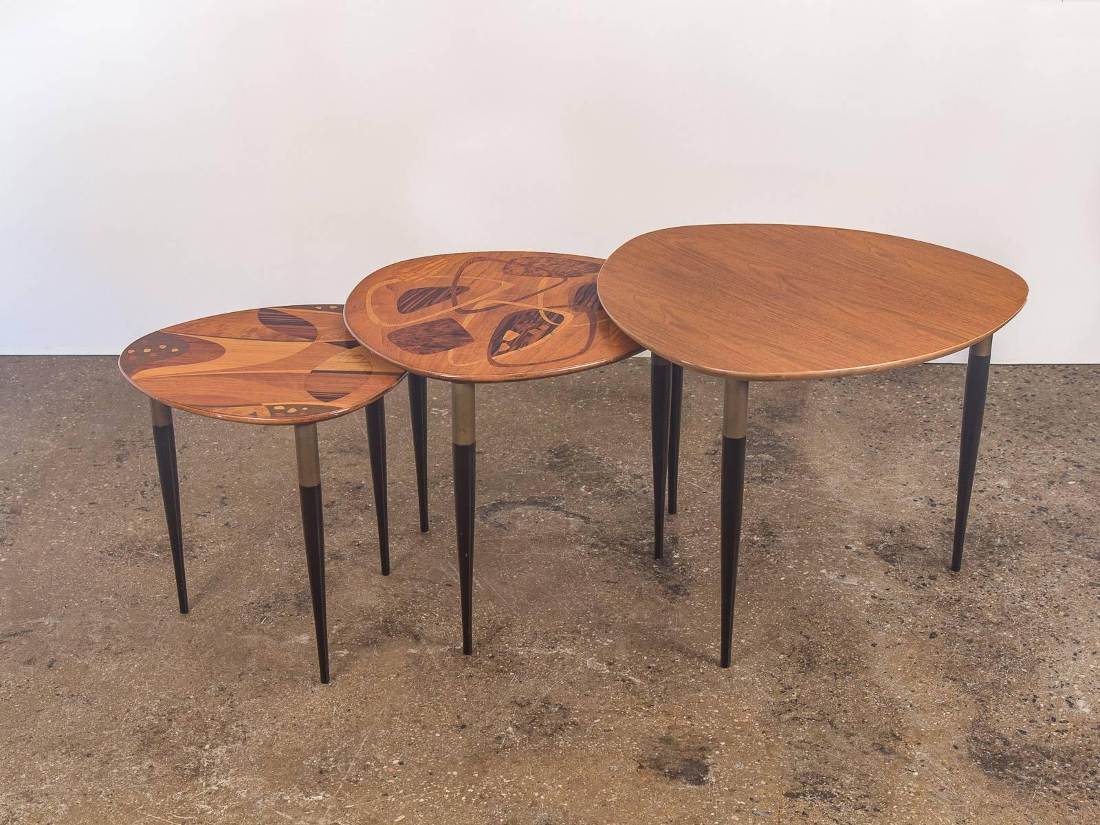 Scarce 1950s nesting tables by architect and designer Erno Fabry. Apprentice to Industrial modern designer Norman Bel Geddes, Fabrys own method evolved by coupling European materiality and Bauhausian clarity. His design approach can be seen in the