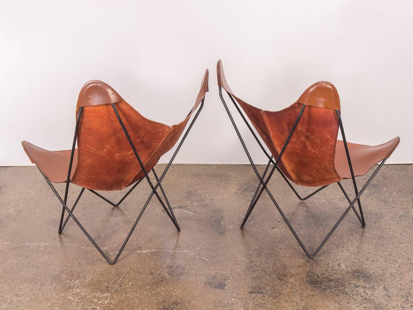 American Pair of Tabacco Brown Hardoy Butterfly BKF Chairs for Knoll