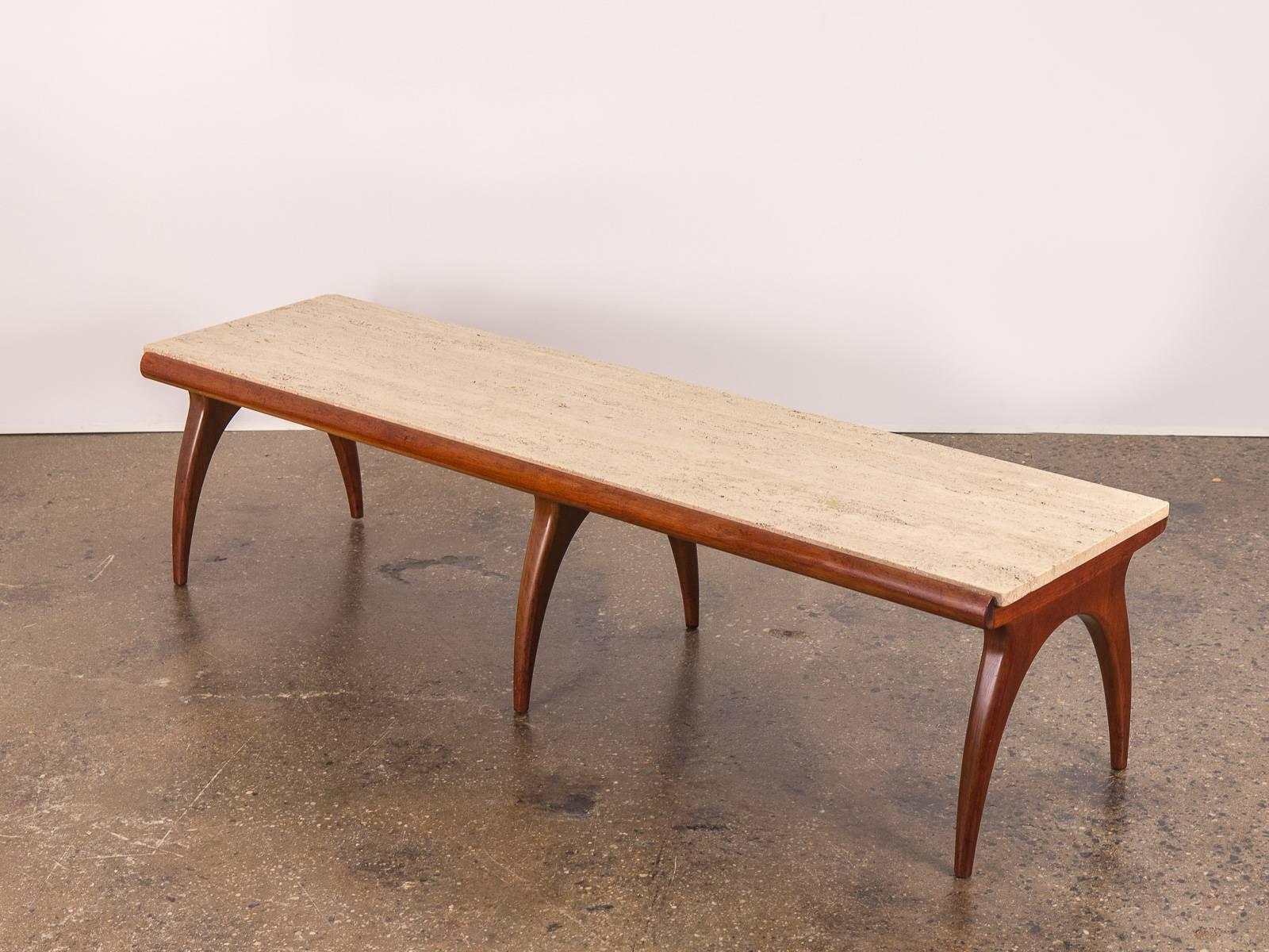Mid-Century Modern Travertine Bench with Curved Spider Legs In Good Condition In Brooklyn, NY