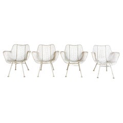 Conjunto de Patio Woodard Sculptura Blanco con Cuatro Sillas - Sillas de Patio Mid Century