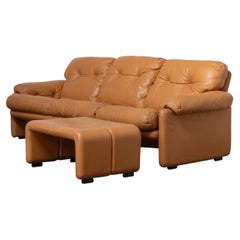 B&B Italia Tobia Scarpa Coronado Butterscotch Leather Sofa Made in Italy 1970s