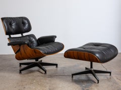 Eames Herman Miller Vintage Rosewood Lounge Chair & Ottoman Black Leather 1970s