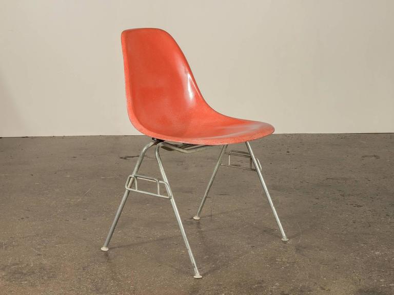 Molded Eames for Herman Miller DSS Orange Fiberglass Shell Chair For Sale