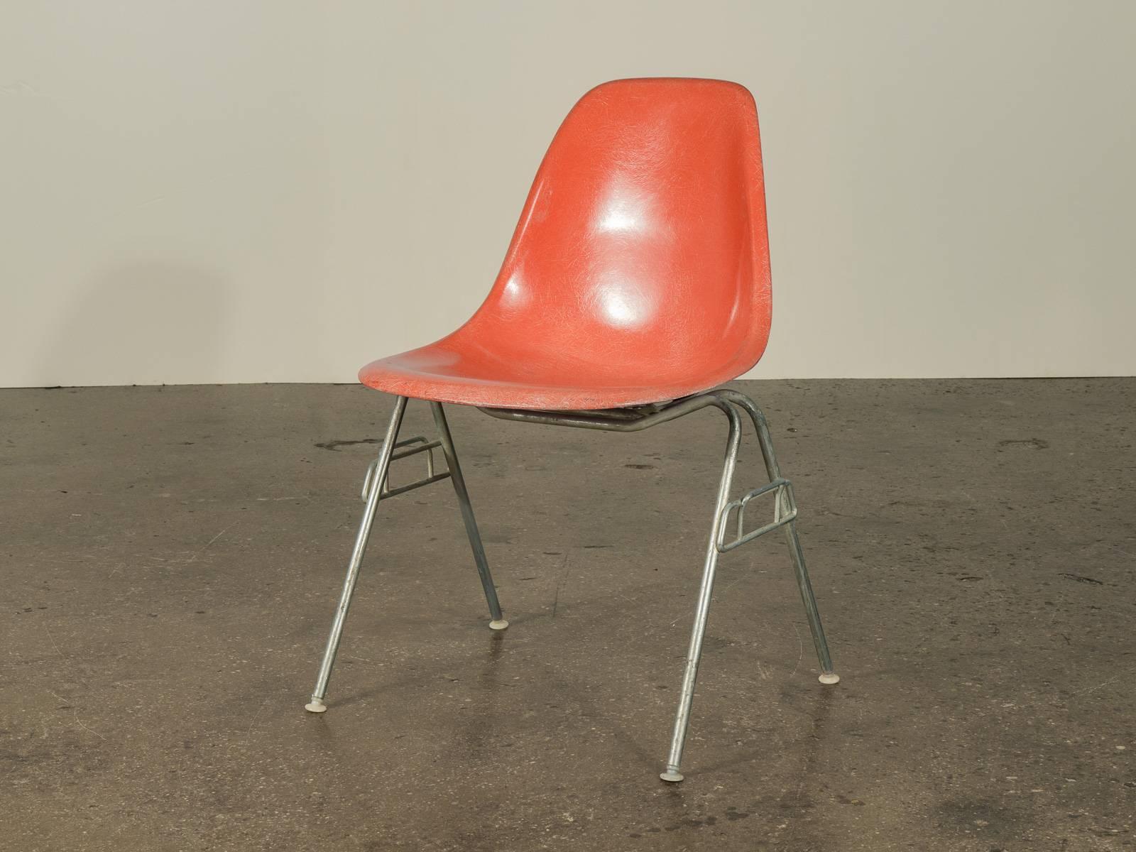 Mid-20th Century Eames for Herman Miller DSS Orange Fiberglass Shell Chair For Sale