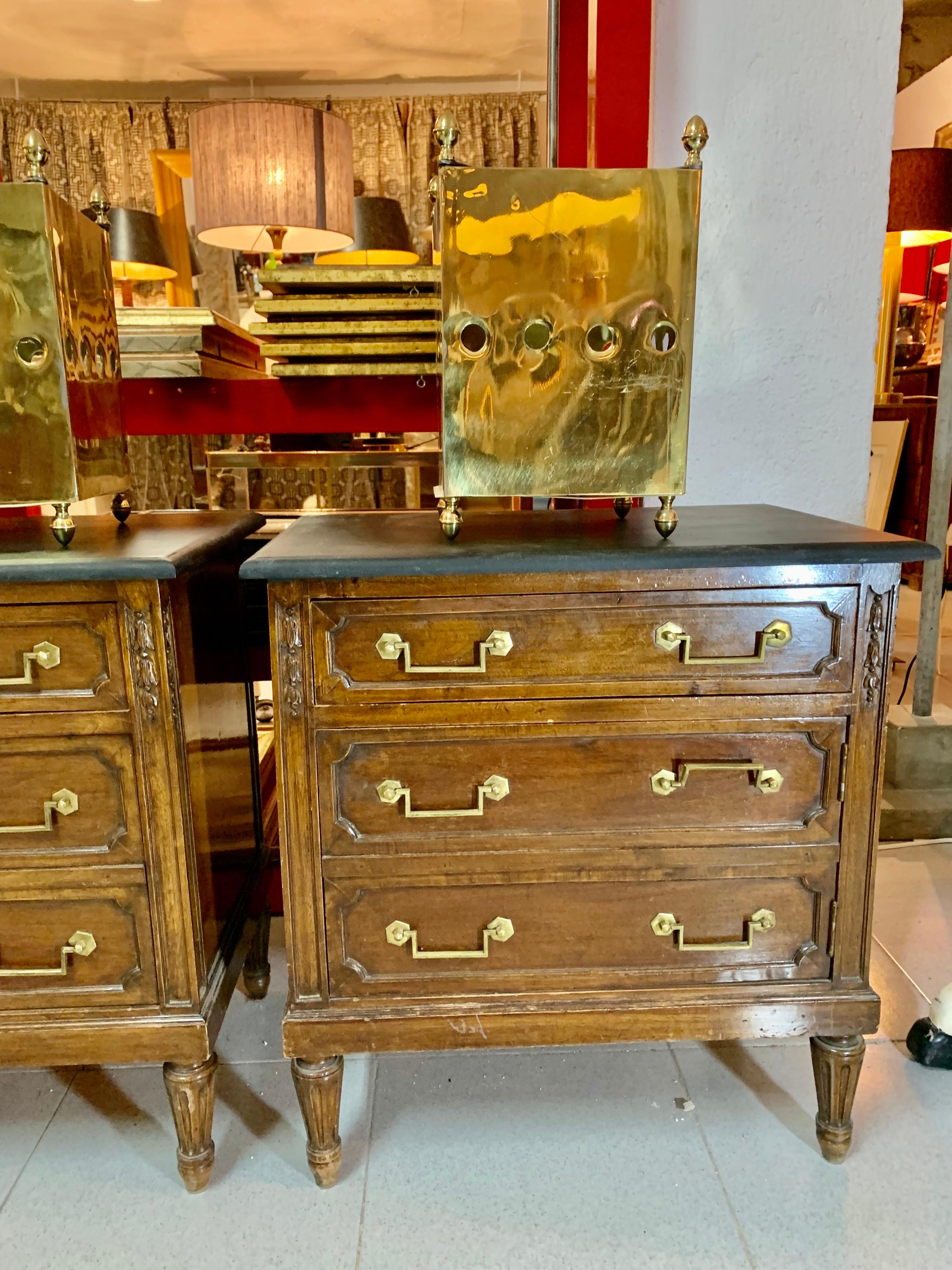 Pair of 20th Century Walnut Spanish Louis XVI Style Bedside Tables or