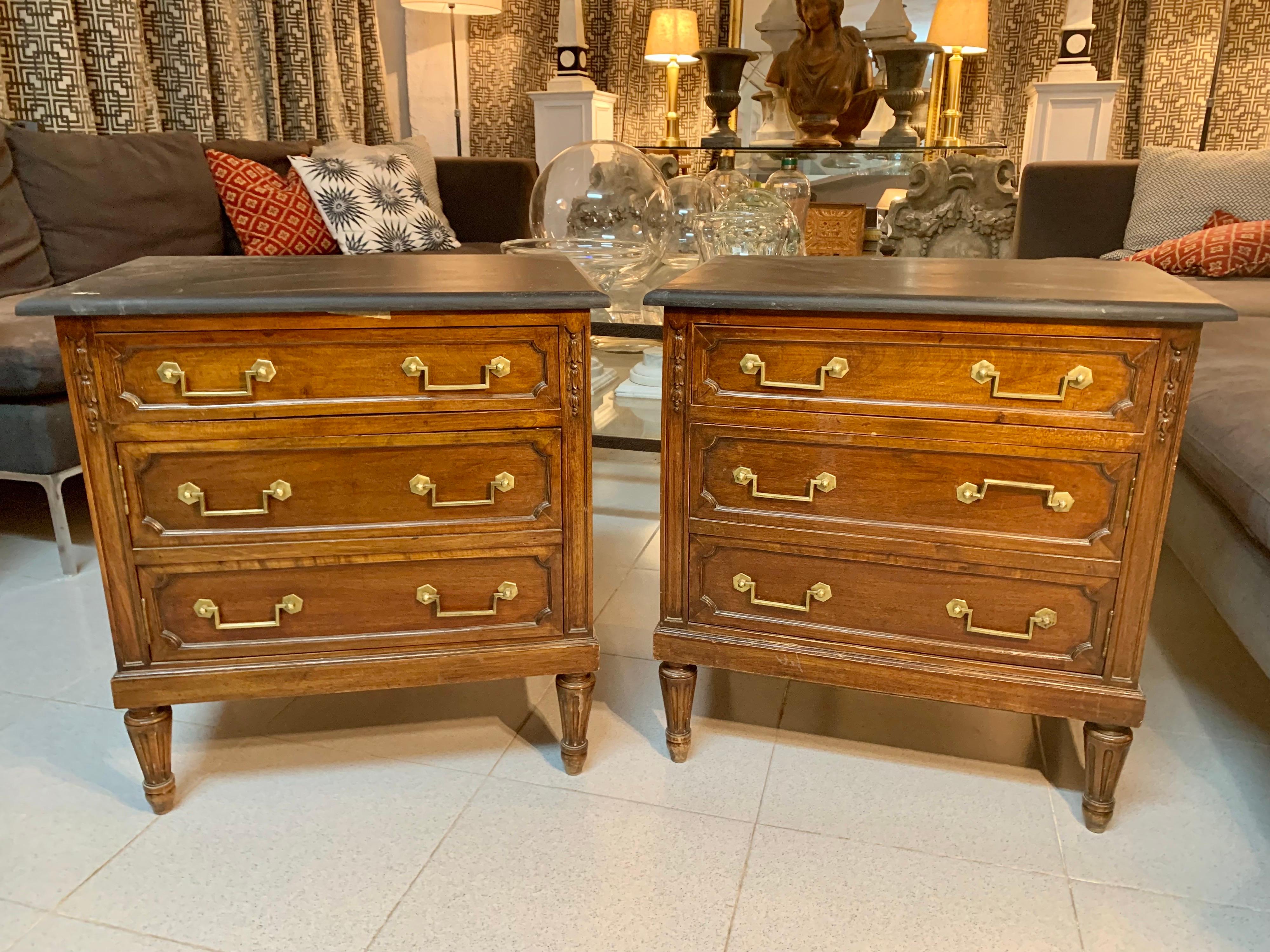 Pair of 20th Century Walnut Spanish Louis XVI Style Bedside Tables or