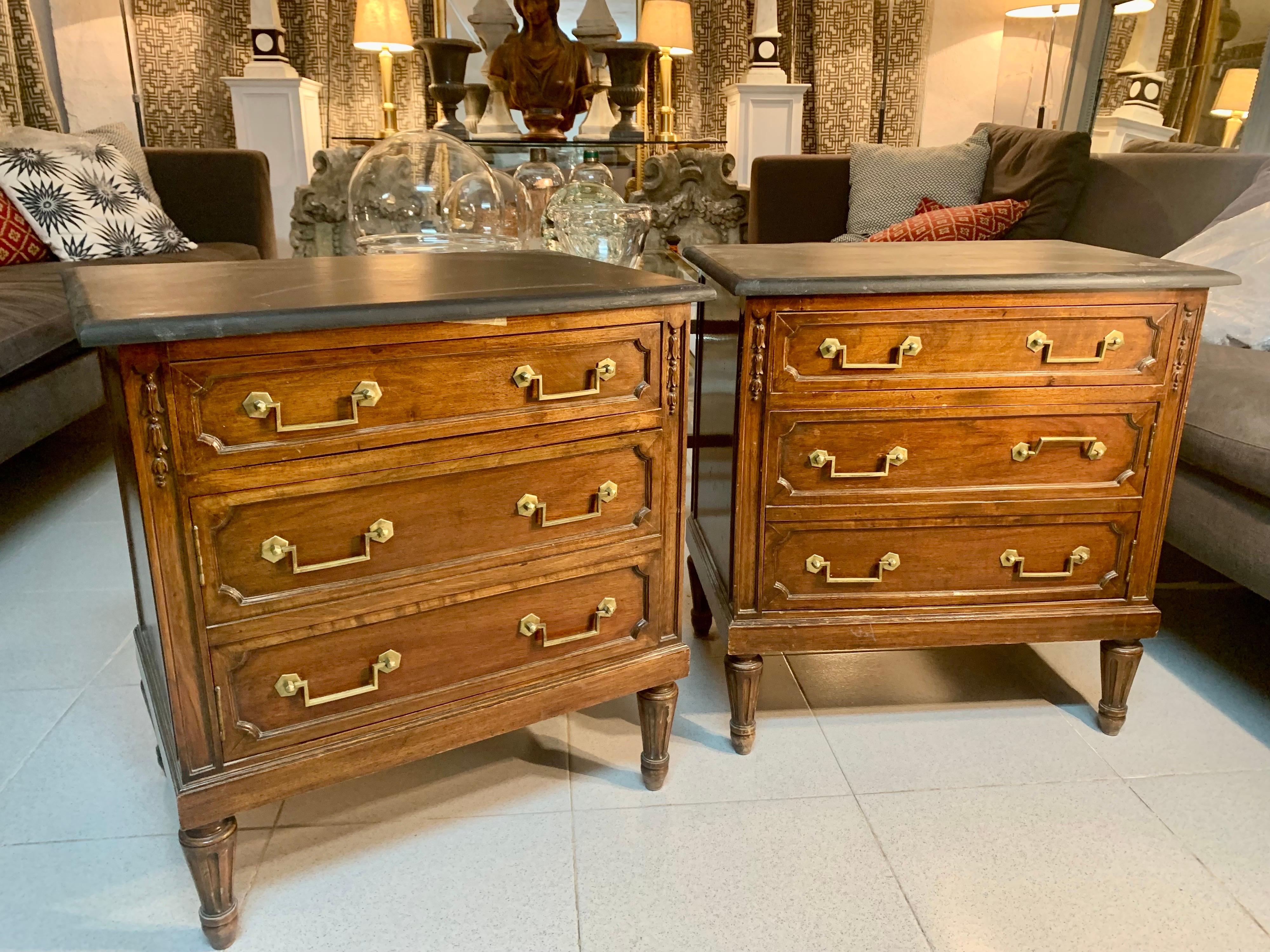 Pair of 20th Century Walnut Spanish Louis XVI Style Bedside Tables or