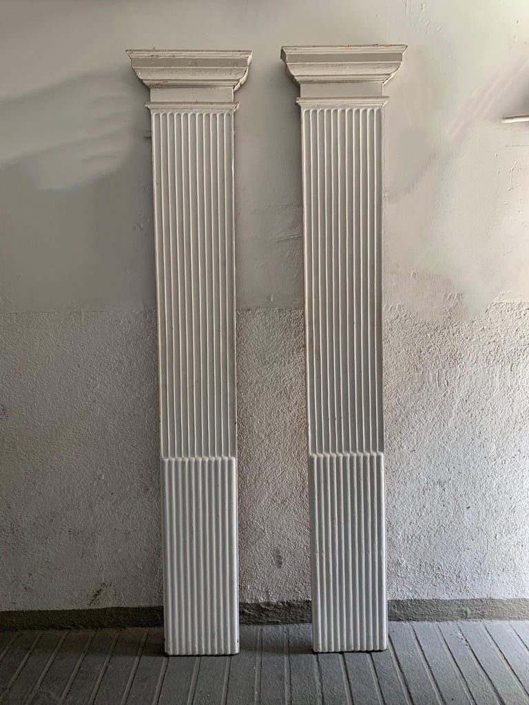 Pair of 19th Century Decorative Painted Wooden Columns For Sale at