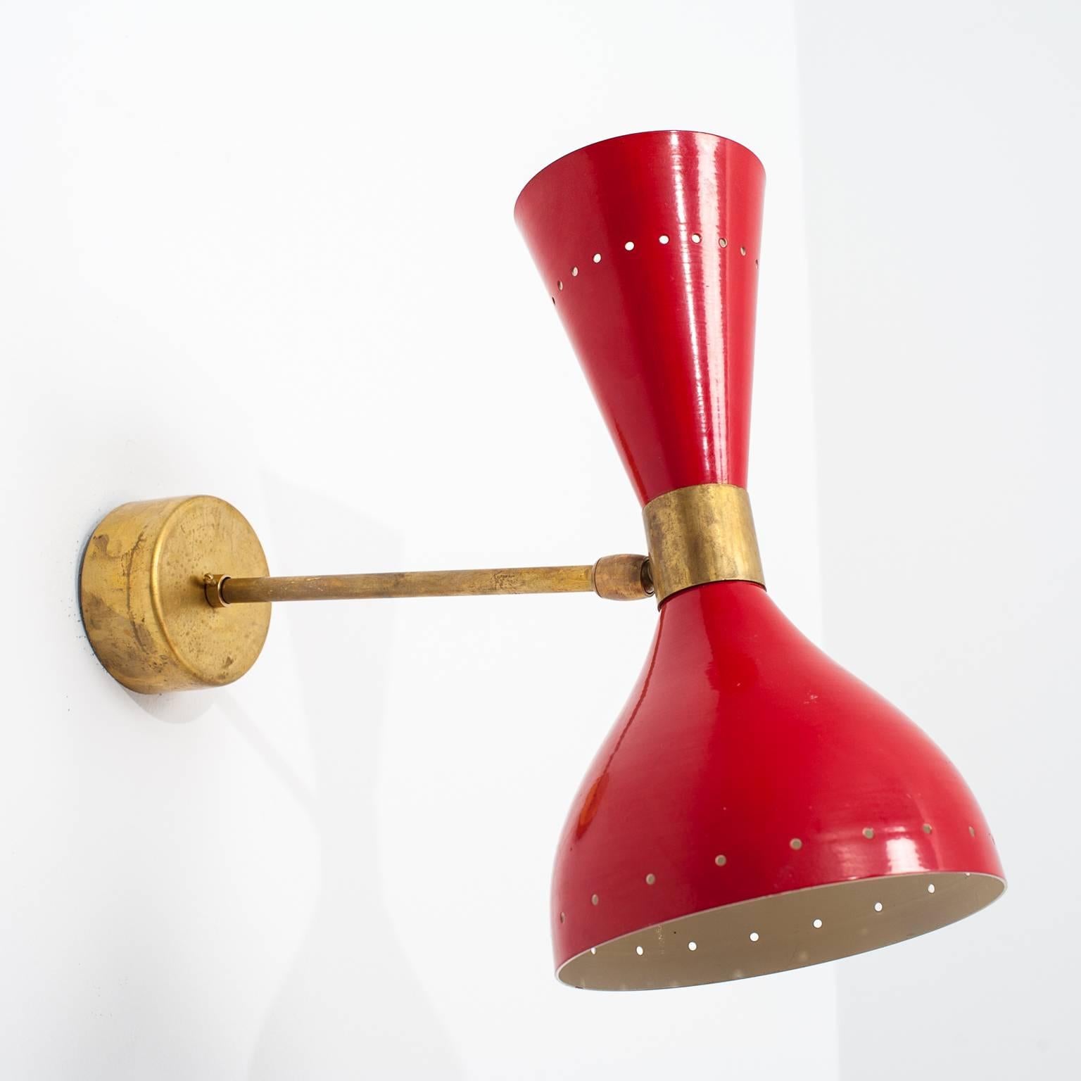 Vintage Italian sconces, Stilnovo Diabolo style, adjustable and rotatable. Lacquered in red, light in both direction, up and down, good condition and patina.