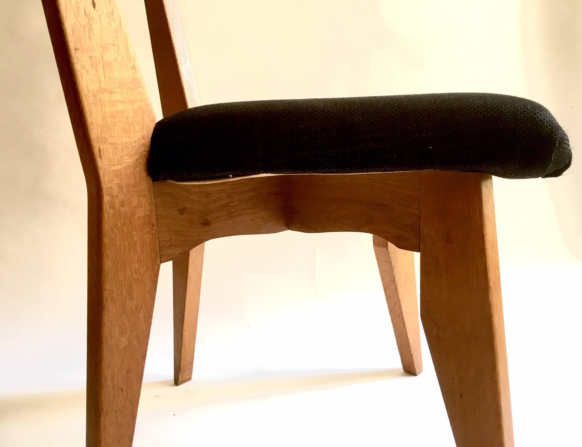 20th Century Set of Six Dining Oak Chairs by Guillerme et Chambron