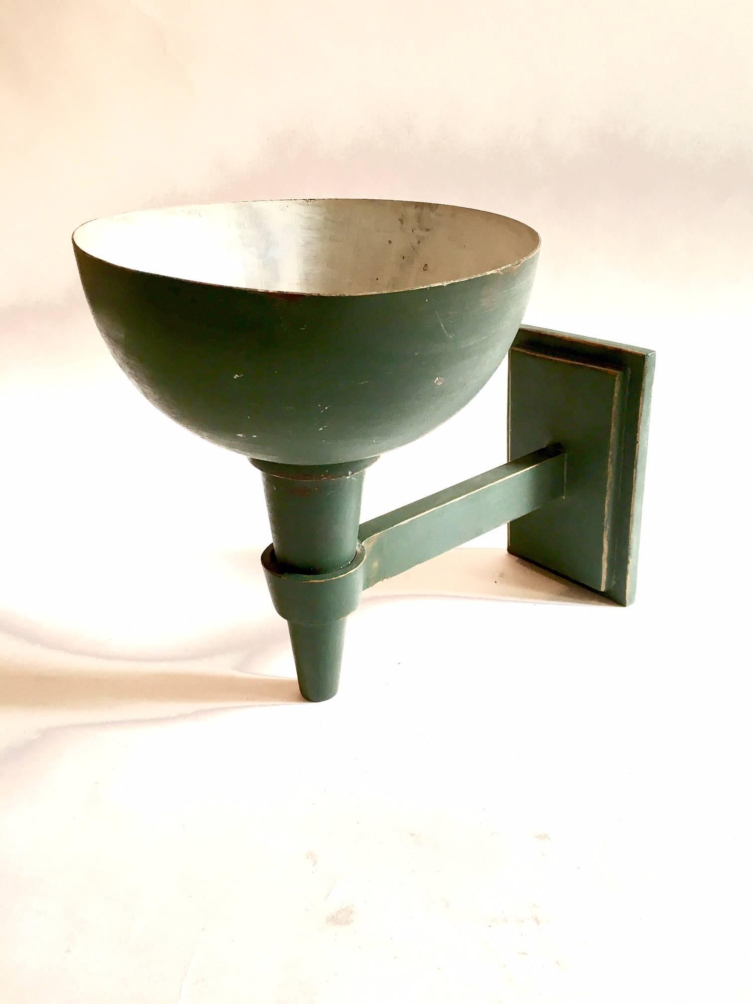 Grand pair of Spanish iron sconces painted in green, Marc Du Plantier style.
      
     