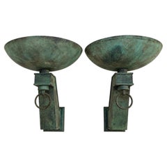 20th Century Pair of Patinated Bronze Wall Sconces in Style of Jaques Quinet