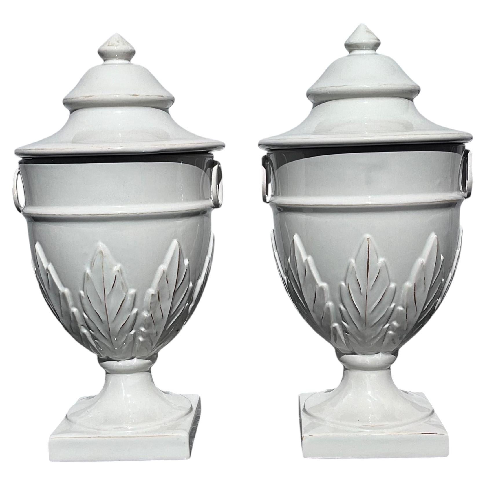 20th Century of Neoclassical White Porcelain Covered Urns For Sale