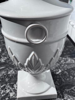 Urne con coperchio in porcellana bianca in stile neoclassico del XX secolo