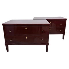 21th Century Pair of Handcrafted Biedermeier Style Burgundy Lacquered Commodes