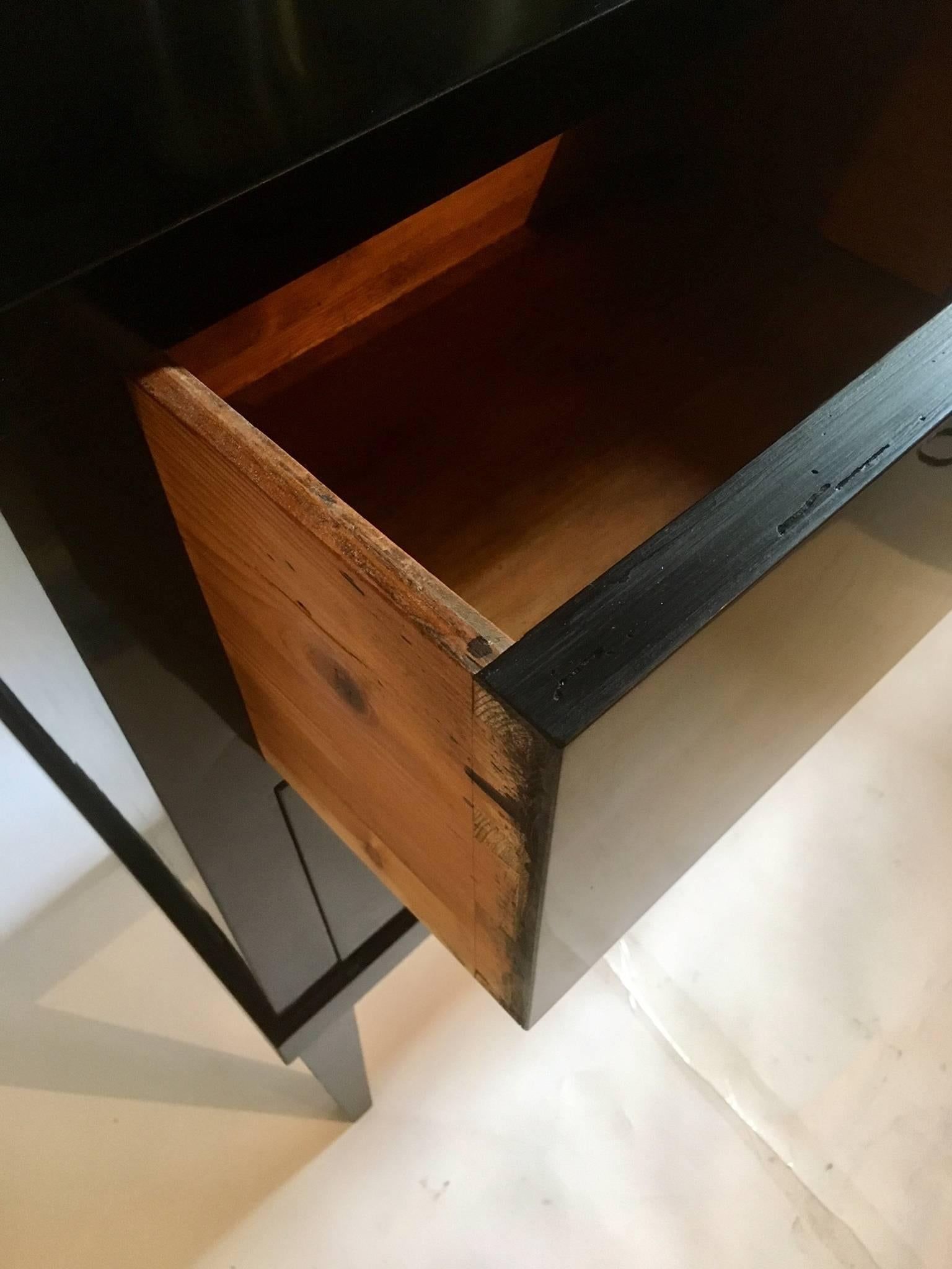 Lacquered Pair of Black Biedermeier Style Bedside -Table