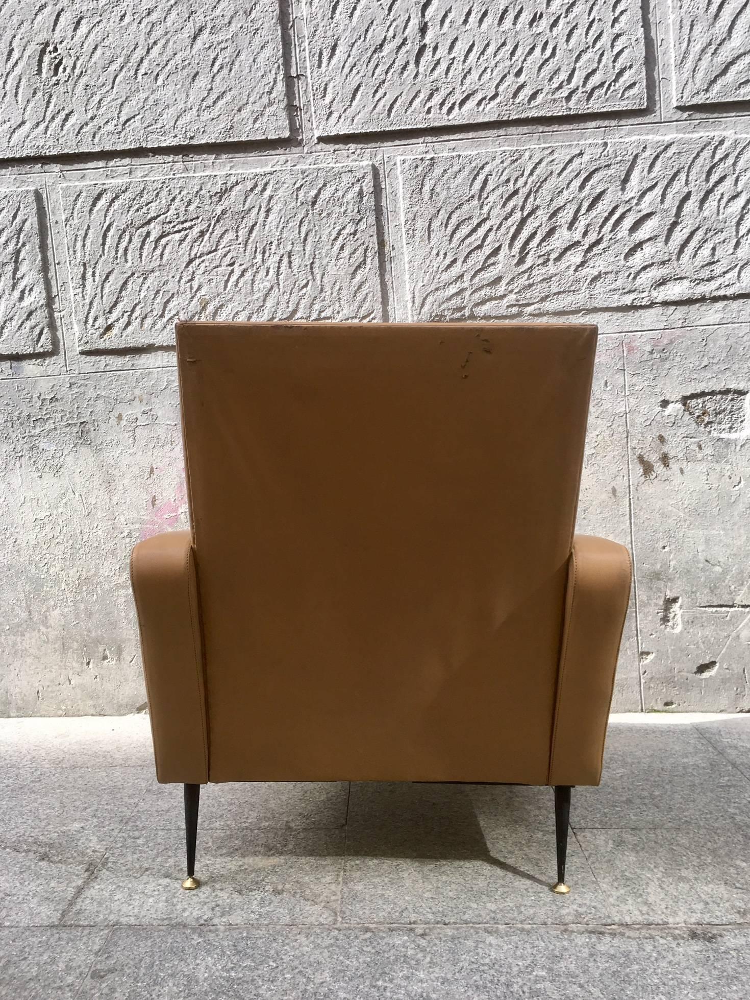 Mid-Century Modern Pair of Italian Leather Armchairs