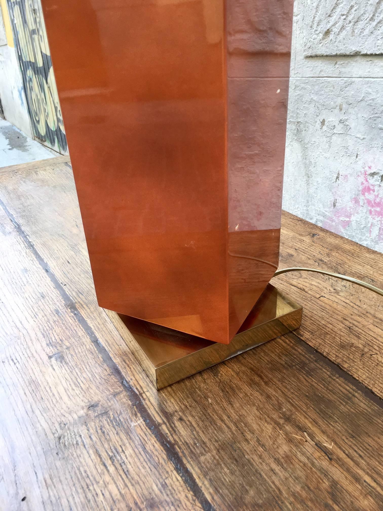 Mid-Century Modern 1970 Lacquered  and Brass Table Lamp J.C. Mahey Style