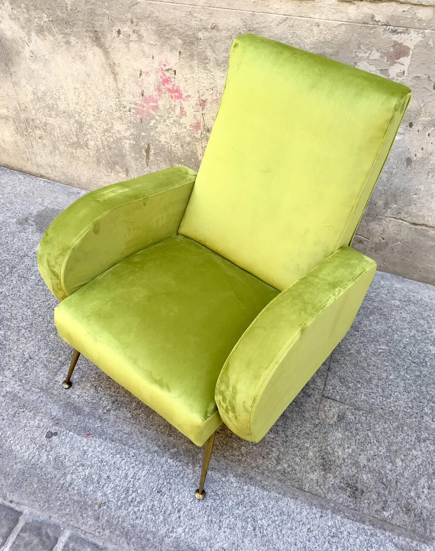 Brass Pair of 1960s Italian Armchairs