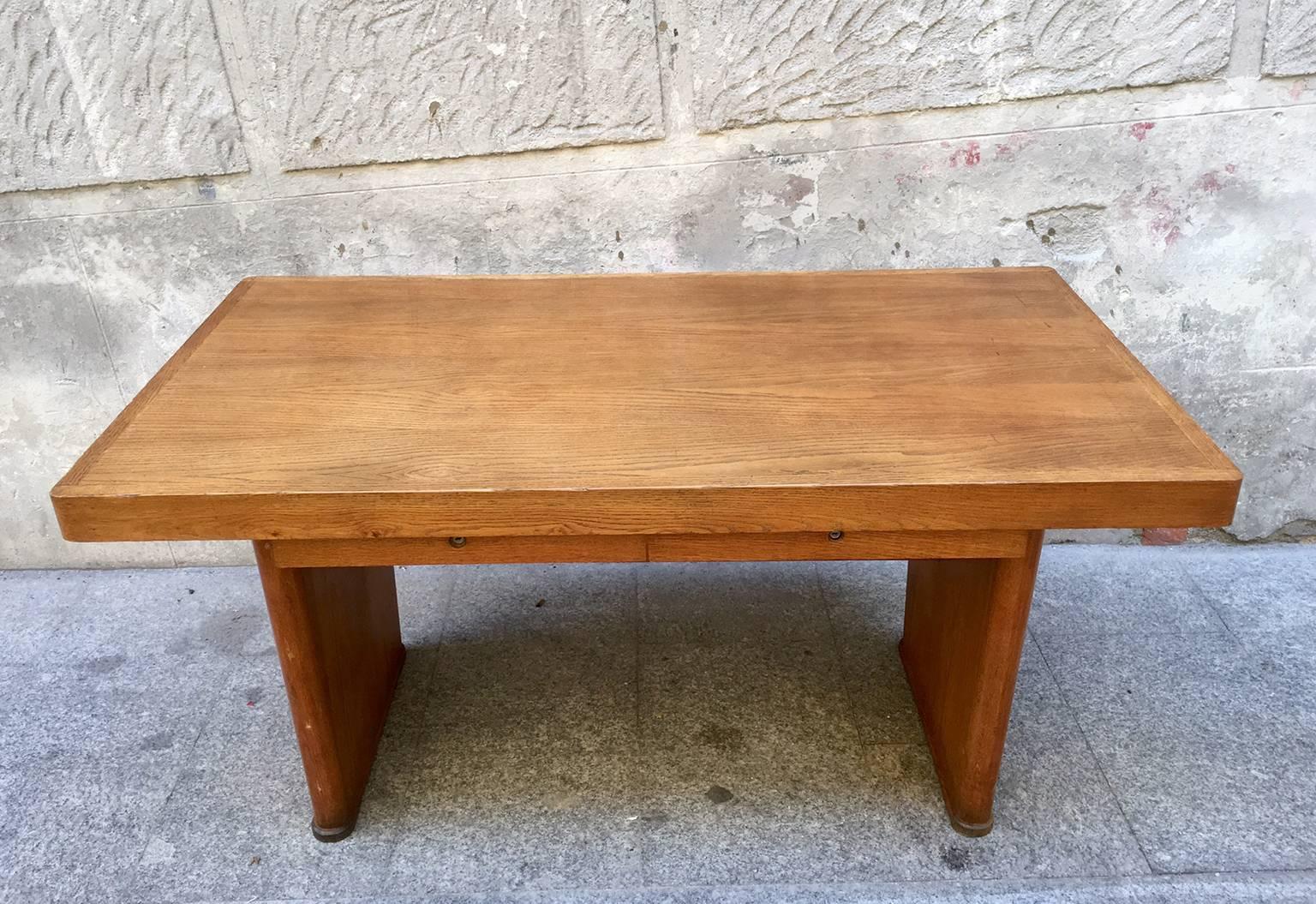  Rare Mid-Century Modern walnut table desk table Pierre Chapo style ,with two drawers.