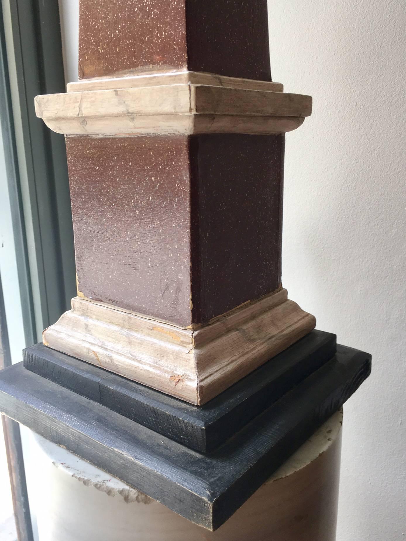Italian 20th Century Wood Faux Porfido Obelisk For Sale