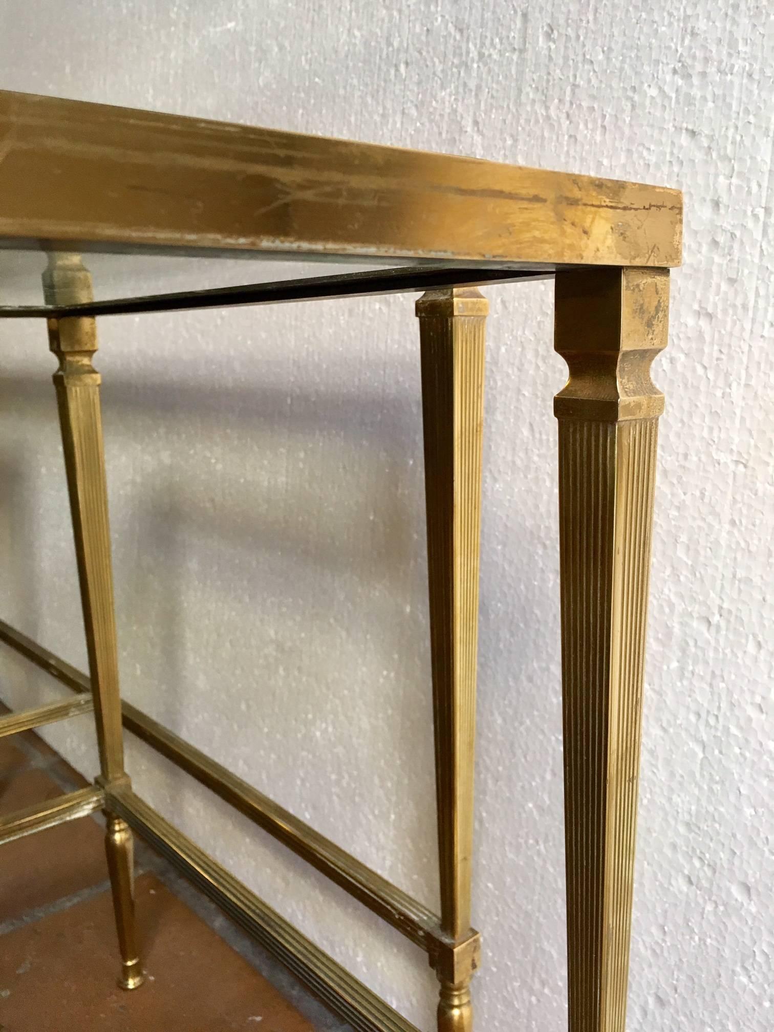 Lacquered French Brass Coffee Table with Pair Nesting Side Tables