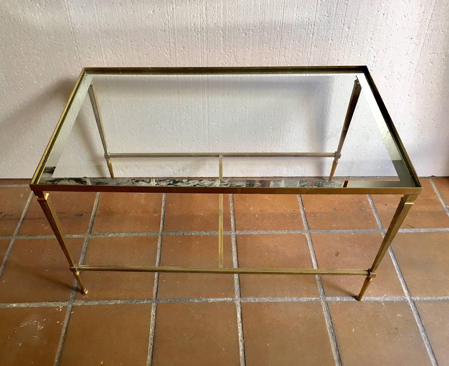 20th Century French Brass Coffee Table with Pair Nesting Side Tables