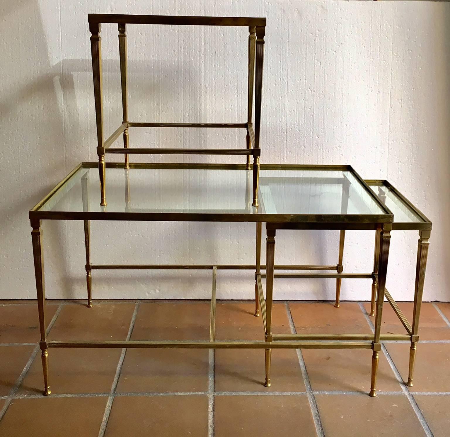 French Brass Coffee Table with Pair Nesting Side Tables 1