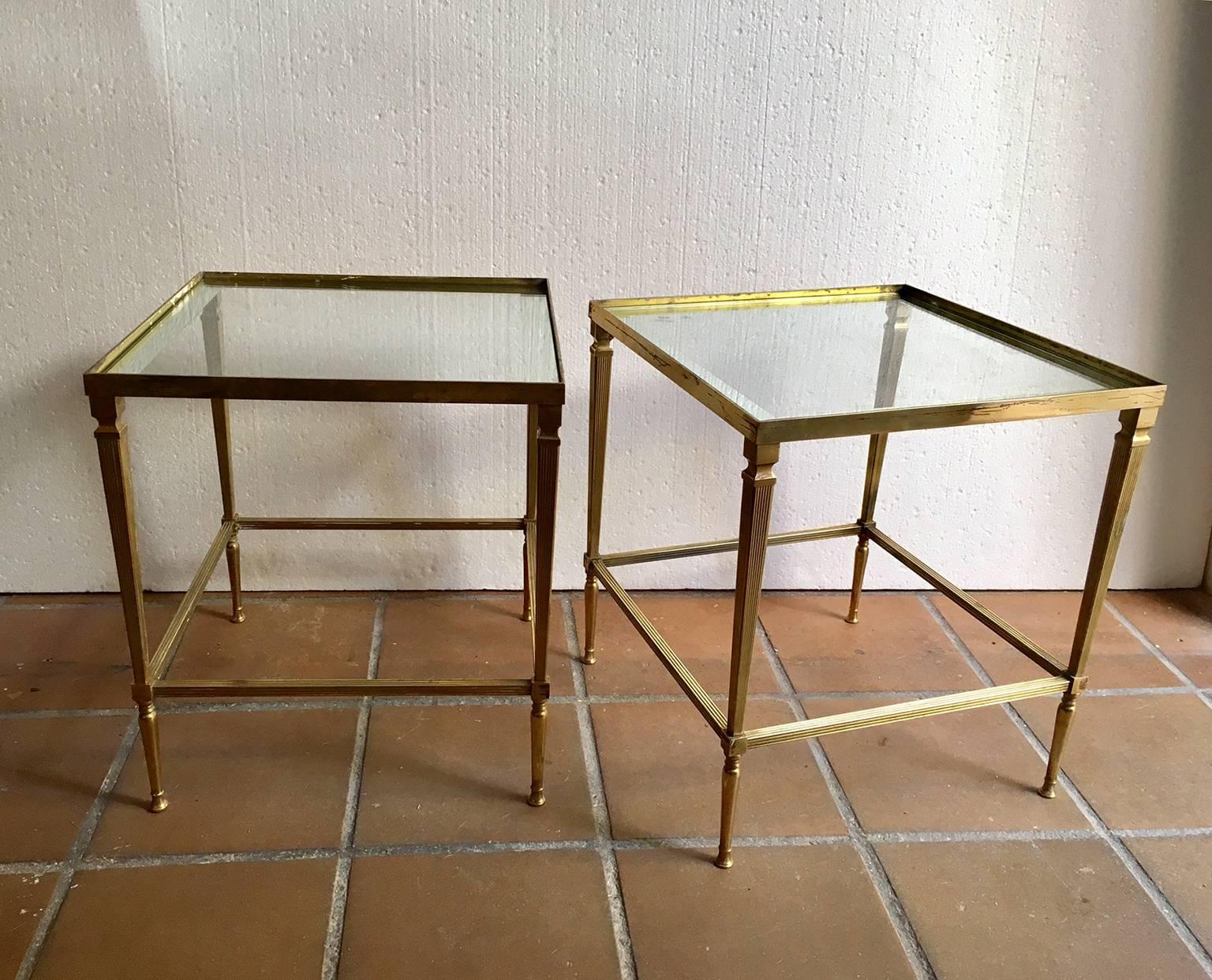 French Brass Coffee Table with Pair Nesting Side Tables 3