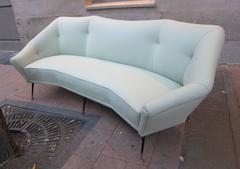 Gigi Radice Lacquered Metal and Brass Curved Sofa, Wool Upholstery, Italy, 1960