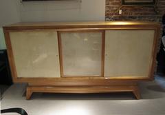 Rene Prou, oak and Lacquered Parchment Cabinet, France, 1940