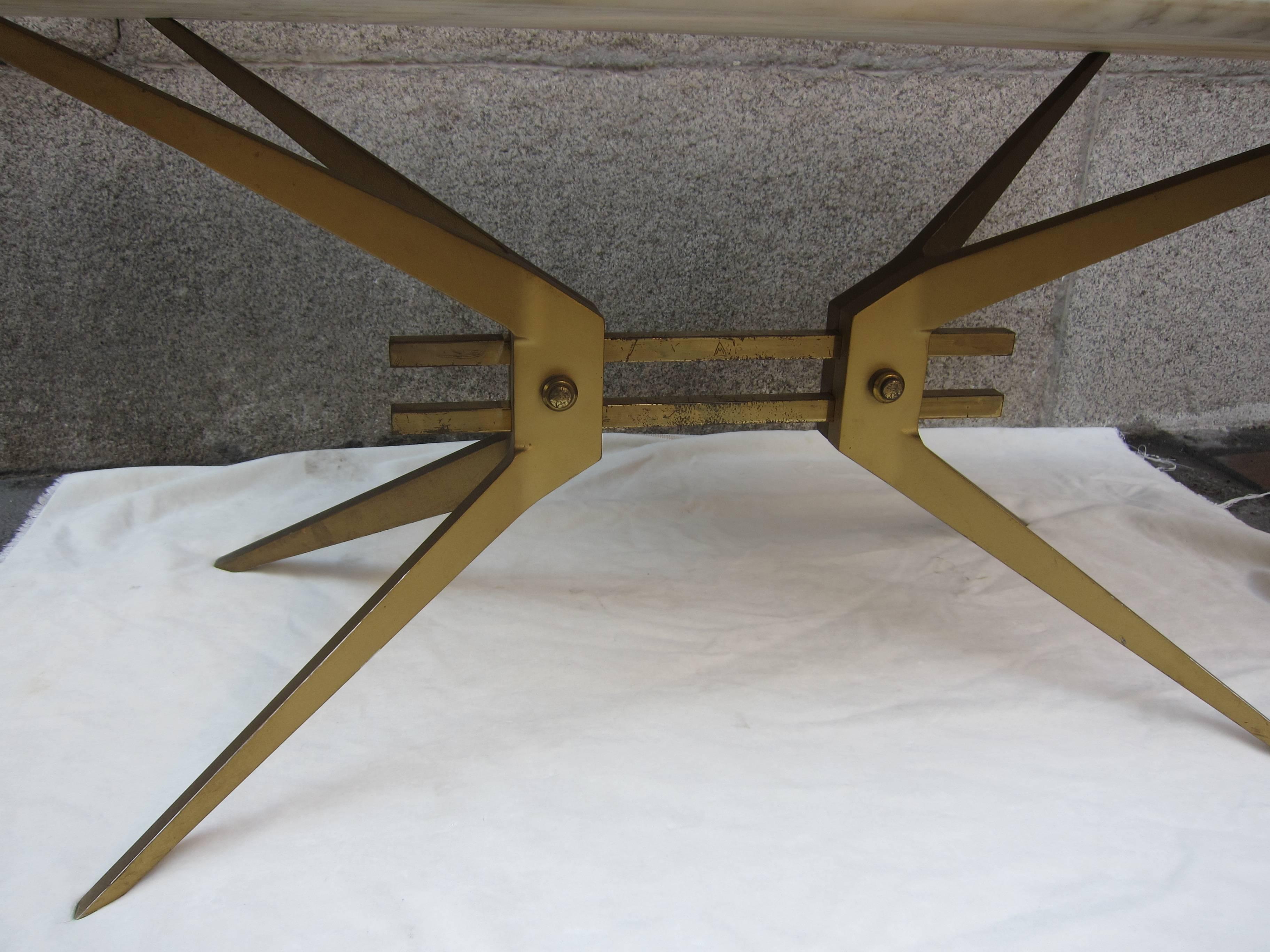 Cesare Lacca Gilded Brass and Marble Top Coffee Table, Italy, 1950 For Sale 3
